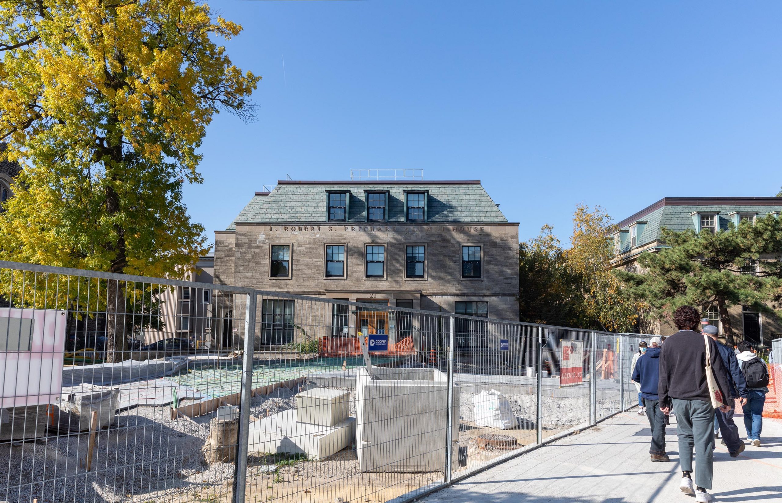The J. Robert S. Prichard Alumni House, construction progress on the plaza (fall, 2022).