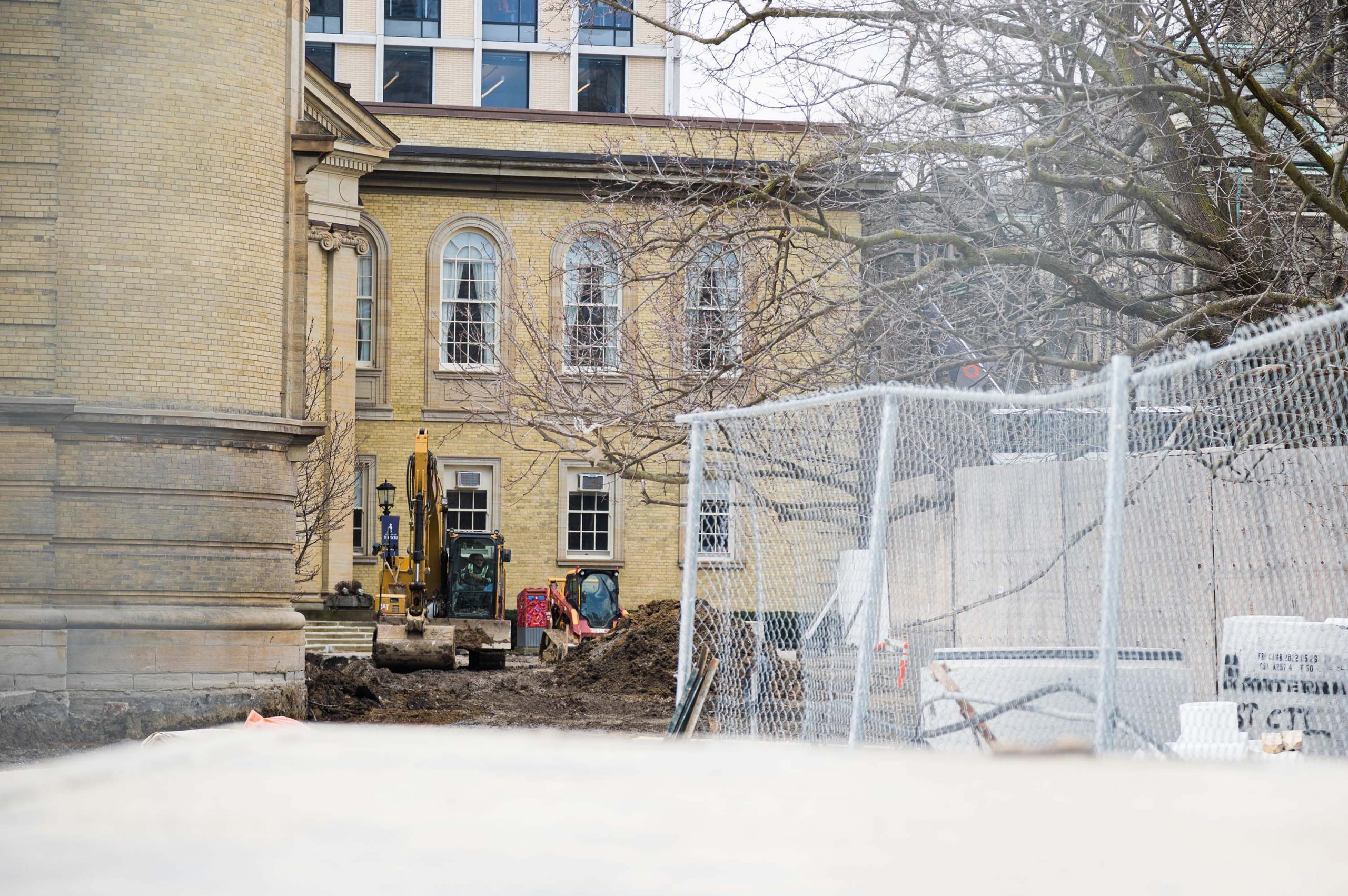 Plaza outside Simcoe Hall during construction (spring 2023)