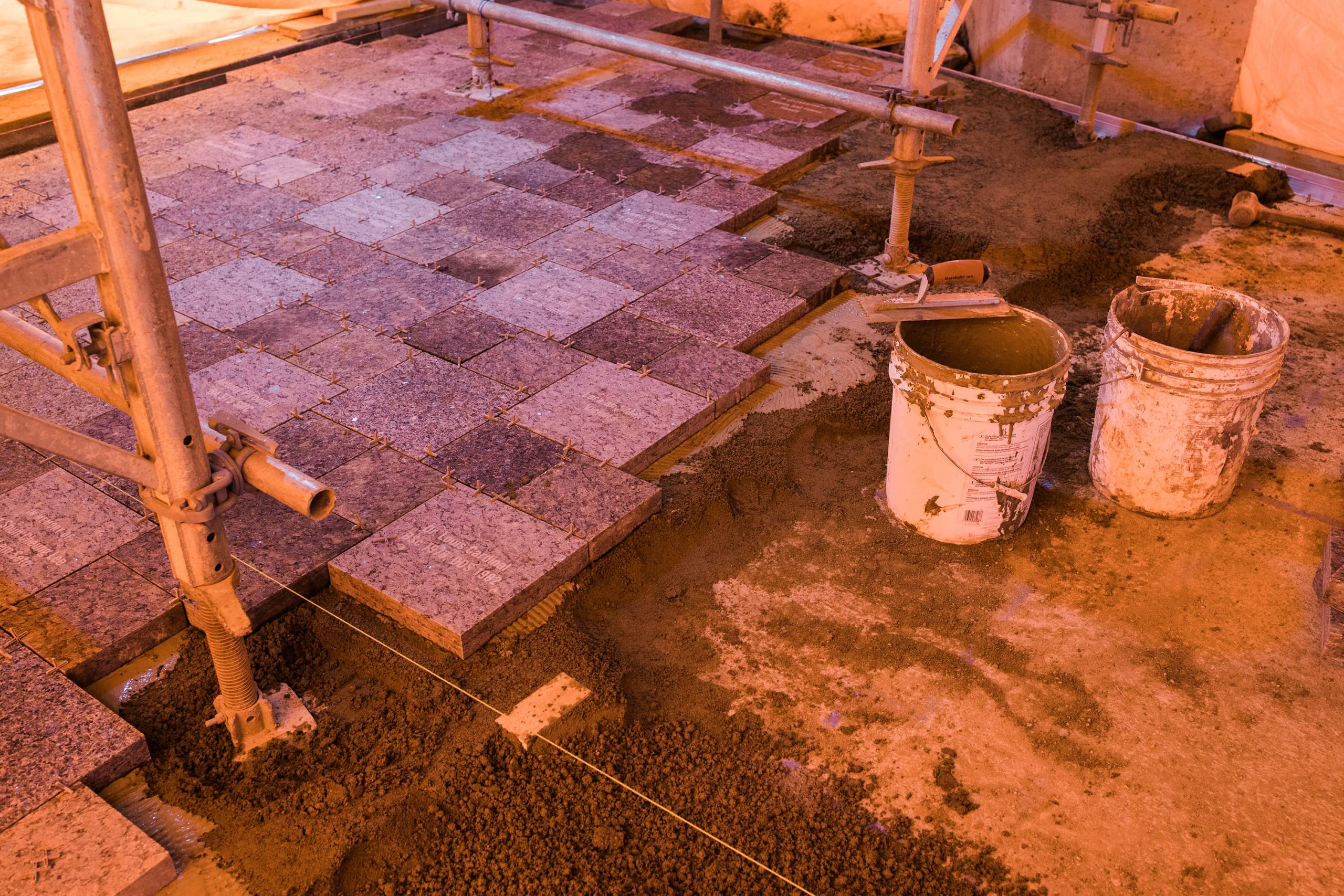 Installation of the first donor inscribed pavers at the plaza at the J. Robert S. Prichart Alumni House (winter, 2022).