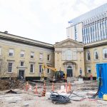 Plaza outside Simcoe Hall during construction (spring 2023)